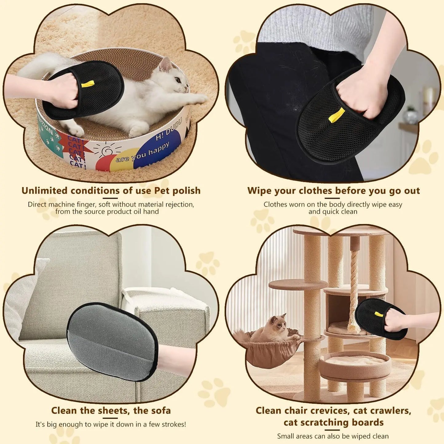 2025 Pet Hair Remover Glove Double-Sided Fur Gloves Cat Dog Fur Magnet Gloves for Washing Deshedding Cleaning Carpets Sofas