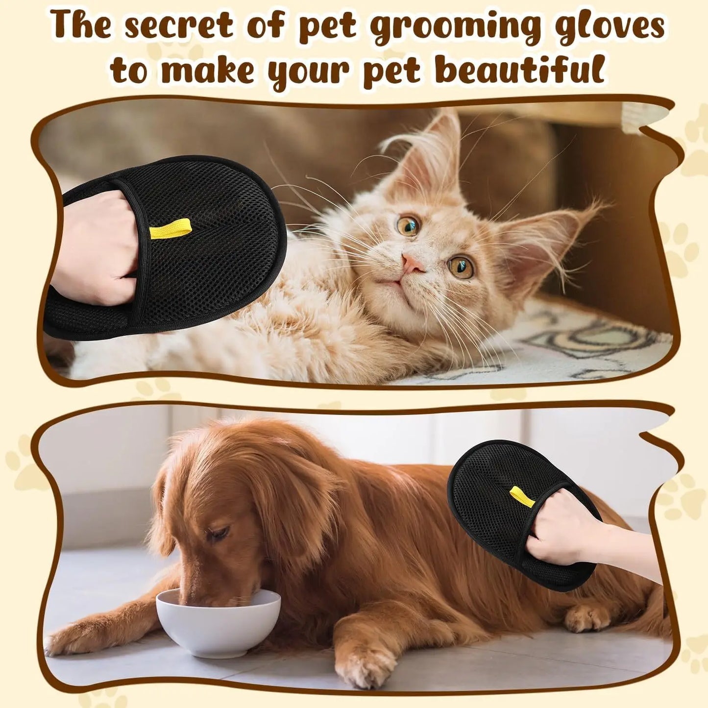 2025 Pet Hair Remover Glove Double-Sided Fur Gloves Cat Dog Fur Magnet Gloves for Washing Deshedding Cleaning Carpets Sofas