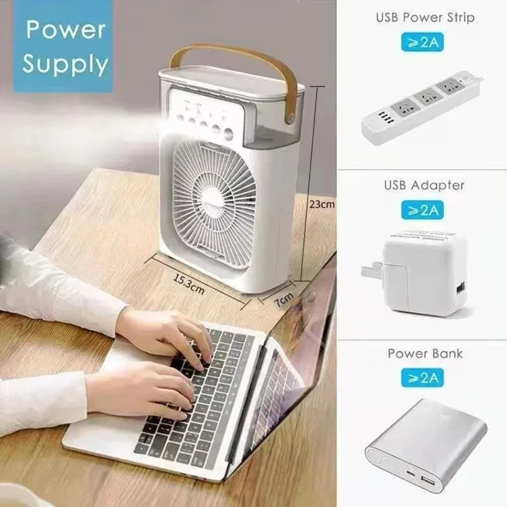 2025 New Portable Three in One Desktop Fan Air Conditioner Household Small Air Cooler LED Night Light Humidifier Household Fan