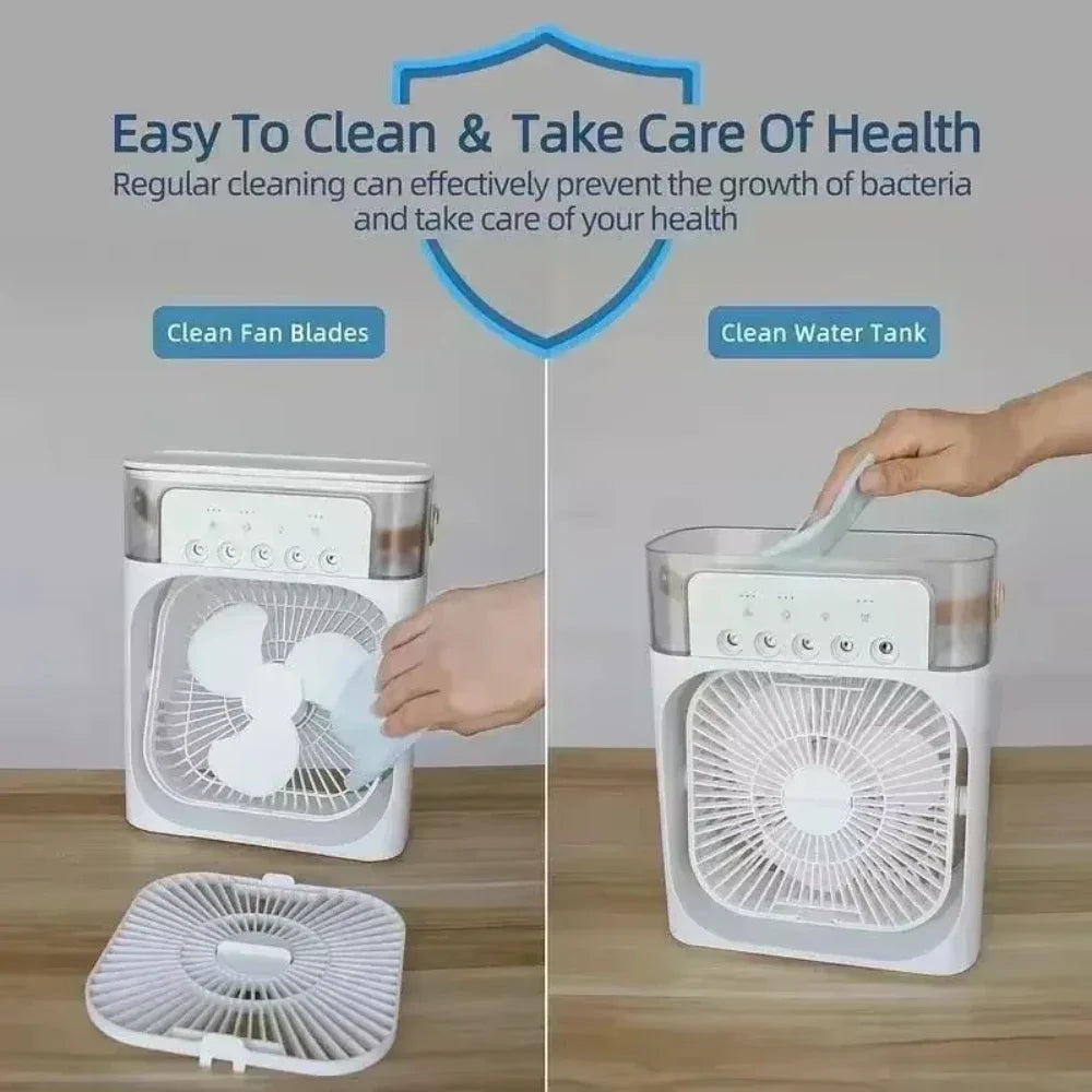 2025 New Portable Three in One Desktop Fan Air Conditioner Household Small Air Cooler LED Night Light Humidifier Household Fan